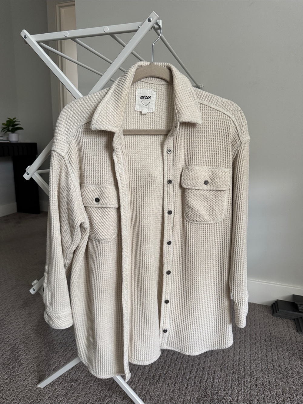 Aerie Cream Waffle-Knit Button-Front Shacket